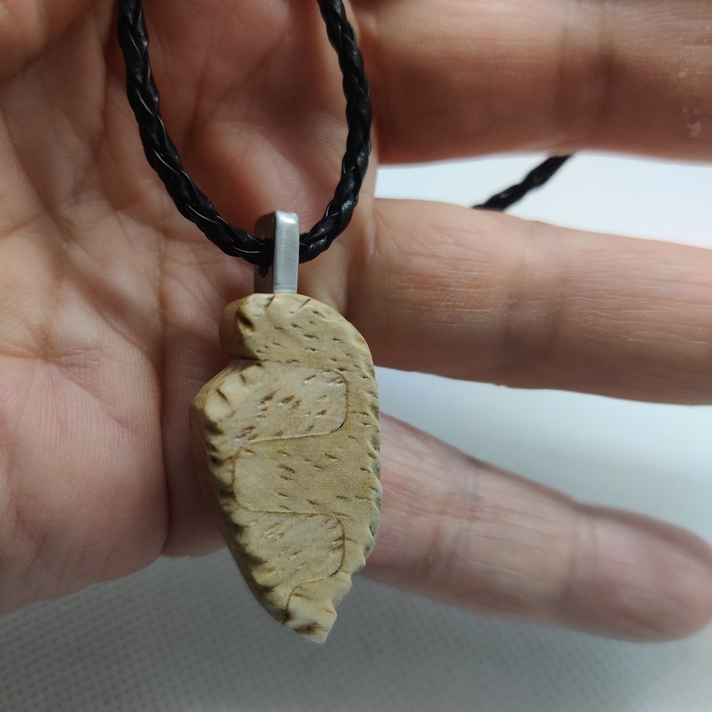 Hand carved Repurposed Hardwood pendant necklace